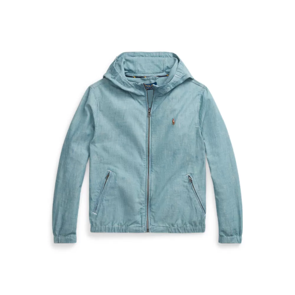 Jacken Und Mäntel>Ralph Lauren Jacken Und Mäntel Indigoblaue Chambrayjacke mit Kapuze für Children | ® DE