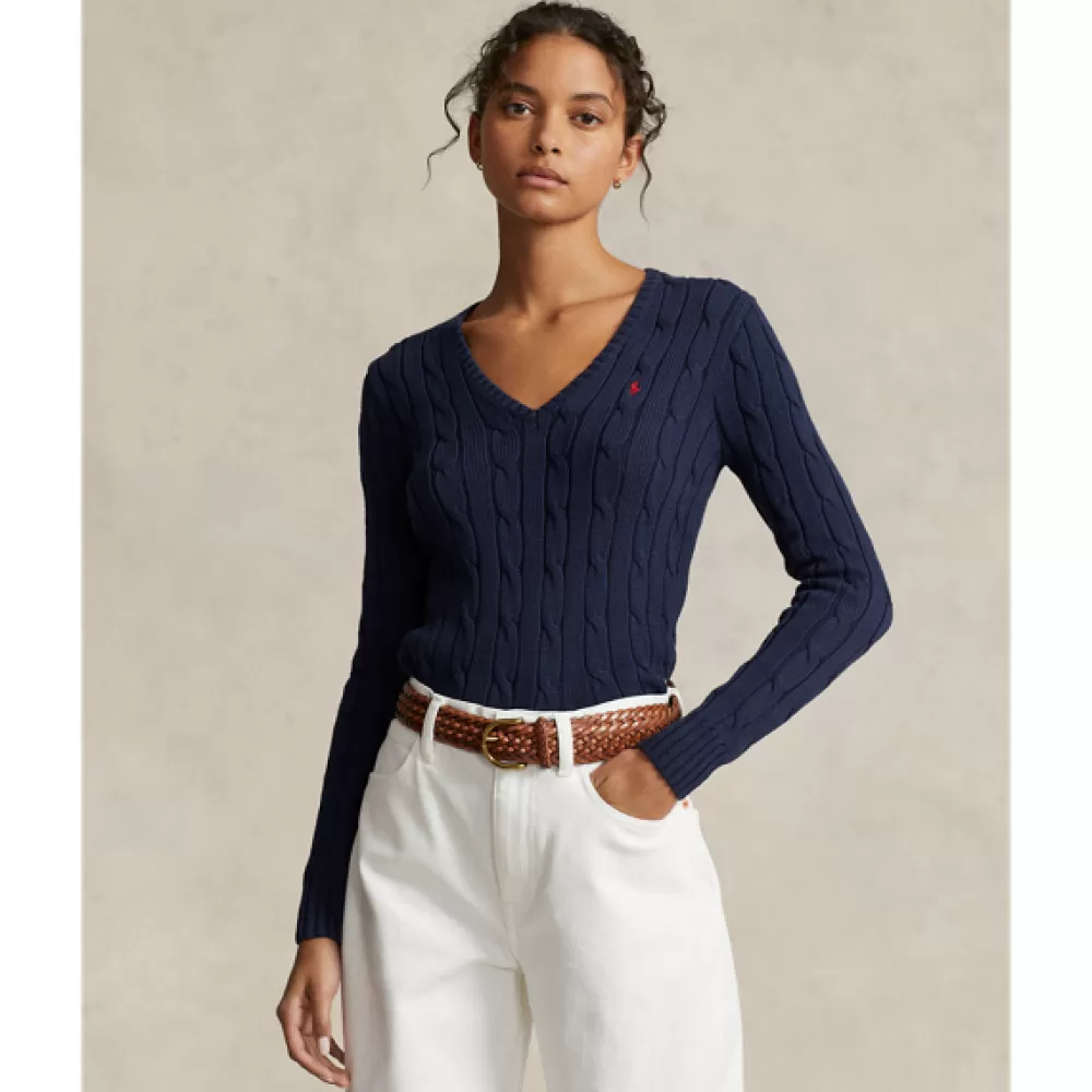 Pullover Und Strickjacken>Ralph Lauren Pullover Und Strickjacken Zopfmusterpullover mit V-Ausschnitt für Women | ® DE